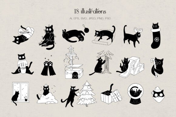 Download Christmas Cat Illustration Set - Christmas Collection