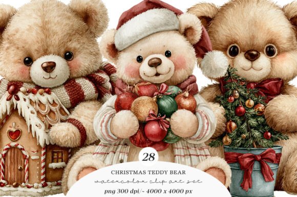 Download Watercolor Christmas Teddy Bear Clipart - Christmas Collection