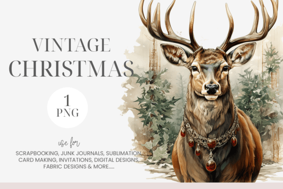 Download Watercolor Vintage Christmas Deer PNG - Christmas Collection