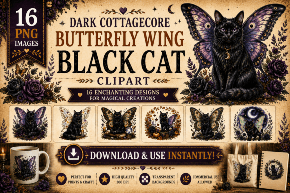 Download Dark Cottagecore Wing Black Cat Clipart - Cat clipart Collection
