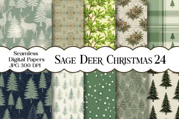 Download Sage Deer Christmas Digital Paper - Christmas Collection