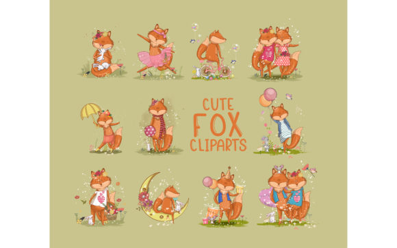 Download Sets of Cute Fox Vector Illustrations - Premium Bundle