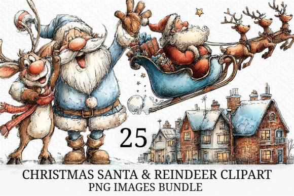 Download Christmas Santa &amp; Reindeer Clipart - Christmas Collection