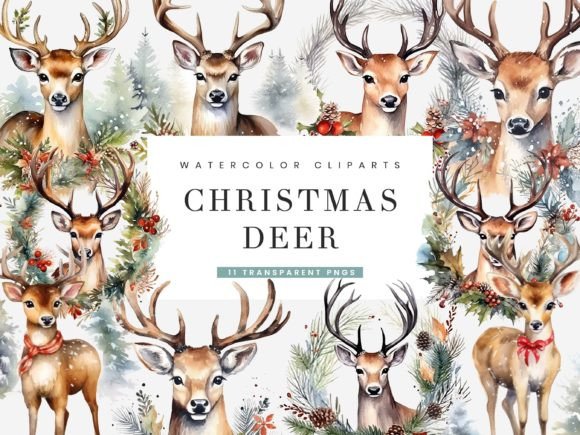 Download Watercolor Christmas Deer Clipart Bundle - Christmas Collection