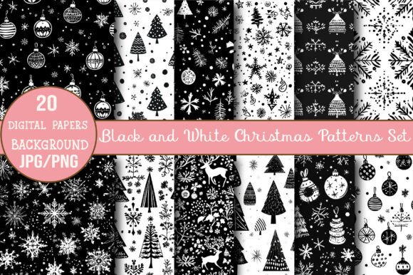 Download Black and White Christmas Patterns Set - Christmas Collection