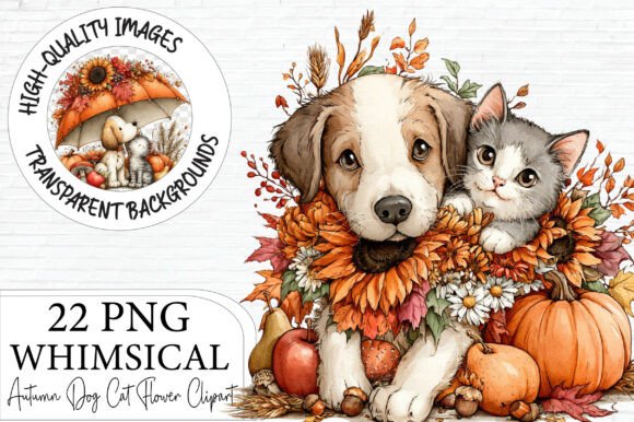 Download Whimsical Autumn Dog and Cat Clipart - Cat clipart Collection