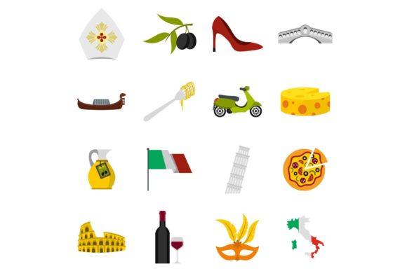 Download Italy Icons Set, Flat Style - Flat Collection