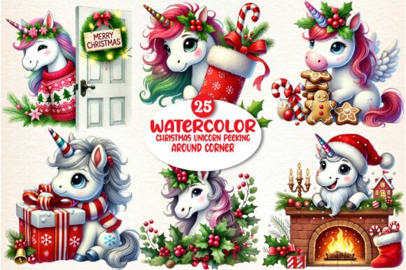 Download Christmas Unicorn Peeking Around Corner - Christmas Collection