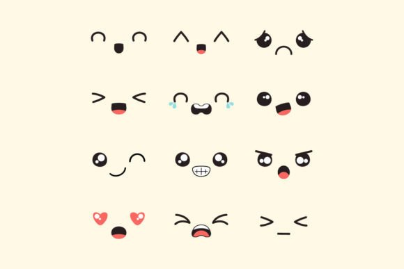 Download Hand Draw Flat Design Kawaii Face - Flat Collection
