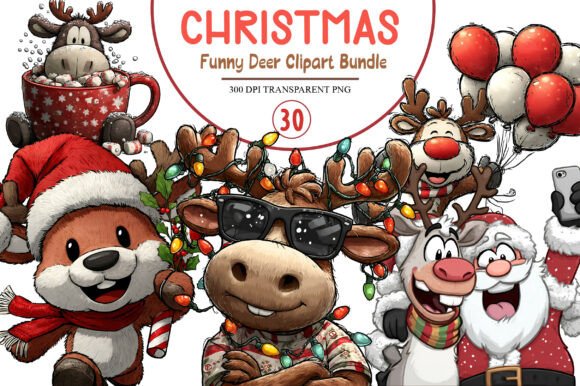 Download Christmas Funny Deer Clipart Bundle - Christmas Collection